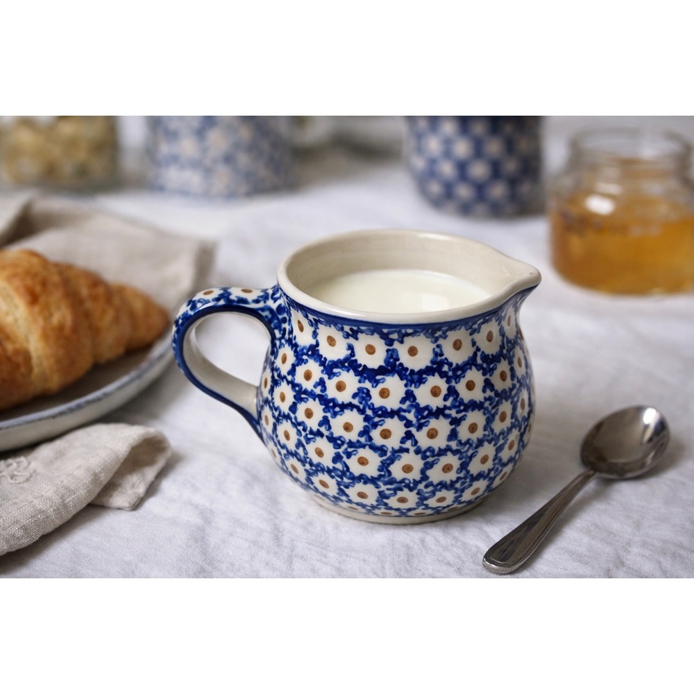 Boleslawiec Polish‎ Pottery Ceramic Creamer Mini Jug Pitcher Peacock Pattern